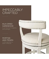 Maven Lane Alexander Bar Stool in White Oak Finish w/ Natural Color Fabric Upholstery