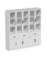 Famapy 12-Shelf White Wood Standard Bookcase With Adjustable Shelves Drawer