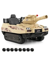 Costway Electric Kids Ride On Tank with Rubber Tracks Rotatable Turret & Working Cannon