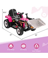 Costway Kids Ride On Excavator Digger 12V Electric Tractor Rc w/ Digging Bucket