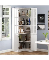 Famapy 5-Shelf White Wood Corner Standard Bookcase with Adjustable Shelves