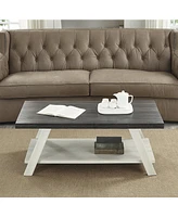 Simplie Fun Two-Tone Wood Shelf Coffee Table in Weathered Charcoal and Beige