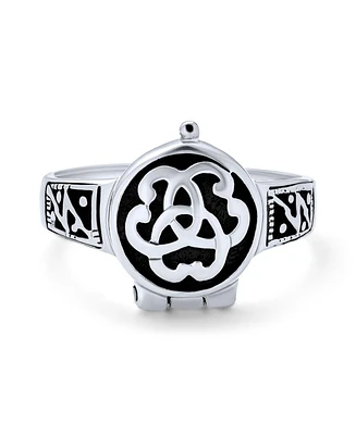 Bling Jewelry Triquetra Irish Celtic Knot Trinity Signet Locket Poison Ring For Women Men Oxidized .925 Sterling Silver