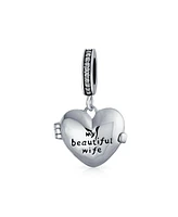 Bling Jewelry My Beautiful Wife Words Heart Locket Charm Bead .925 Sterling Silver