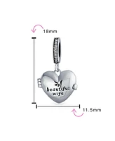 Bling Jewelry My Beautiful Wife Words Heart Locket Charm Bead .925 Sterling Silver