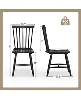 Costway Windsor Dining Chairs Set of 2 Armless Spindle Back Solid Rubber Wood
