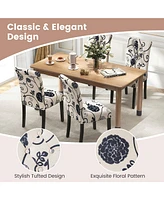Gymax Set of 4 Tufted Dining Chair Parsons Upholstered Fabric Chair with Wooden Legs