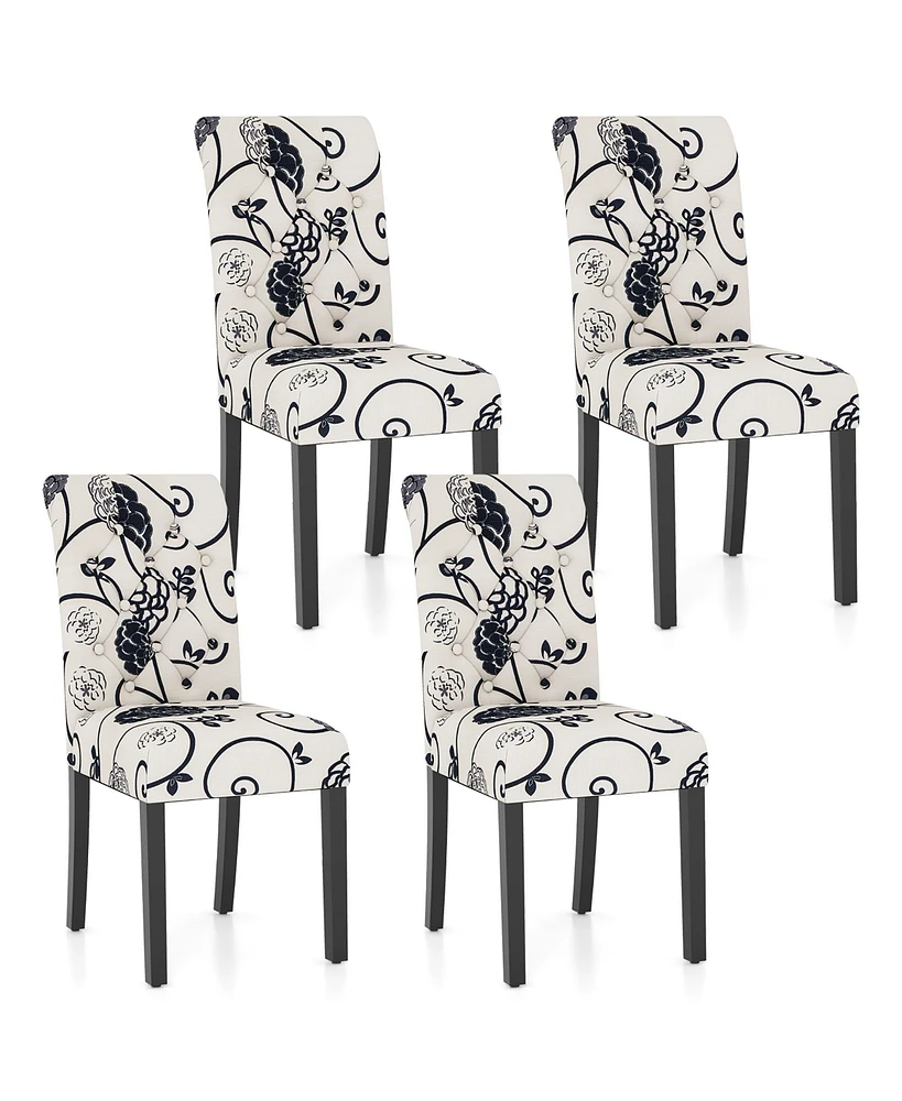 Gymax Set of 4 Tufted Dining Chair Parsons Upholstered Fabric Chair with Wooden Legs