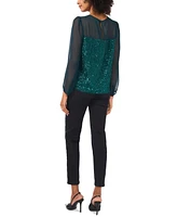 Vince Camuto Women's Sequin Crewneck Blouson Sleeve Top