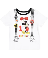 Disney Baby Boys Mickey Mouse 1st Birthday Baby Cosplay Graphic T-Shirt Diaper Cover and Hat 3 Piece Outfit Set