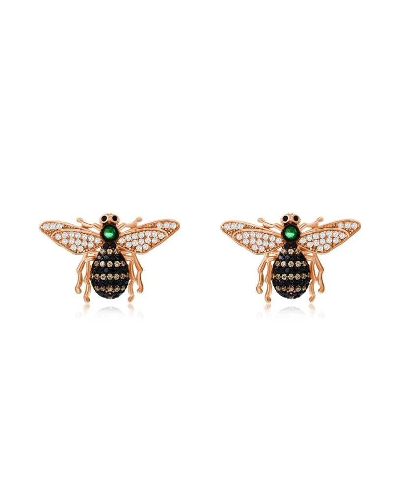 Suzy Levian New York Suzy Levian Rose Sterling Silver Cubic Zirconia Bumble Bee Earrings