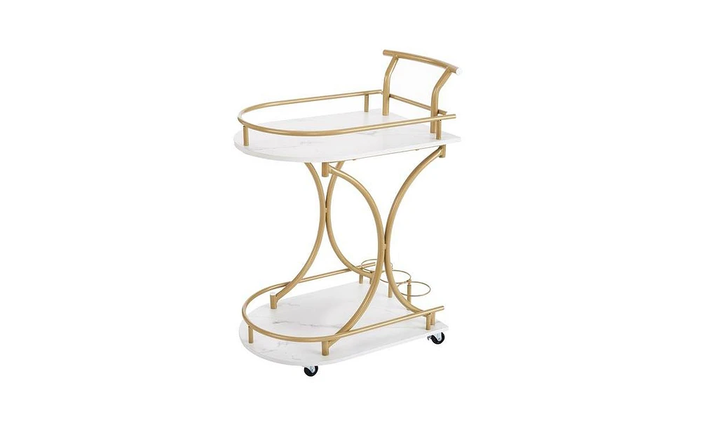 Slickblue 2-Tier Mobile Bar Cart Stylish Rolling Serving Cart with Wheels for Home or Event