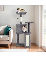 Slickblue Cat Tree Tower for Indoor Cats: Padded Platform Bed, Toy Ball, Cozy Condo, Scratch Board & Sisal Posts - Dark Grey