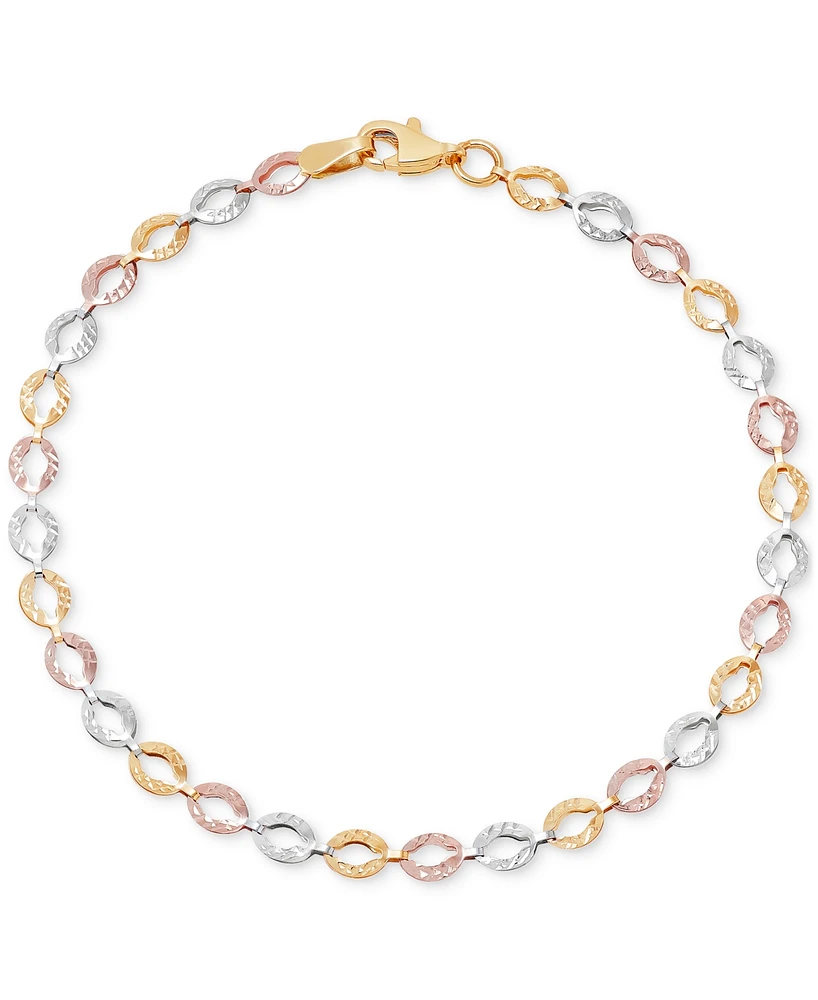 Textured Oval Open Link Bracelet in 14k Tricolor Gold - Tri