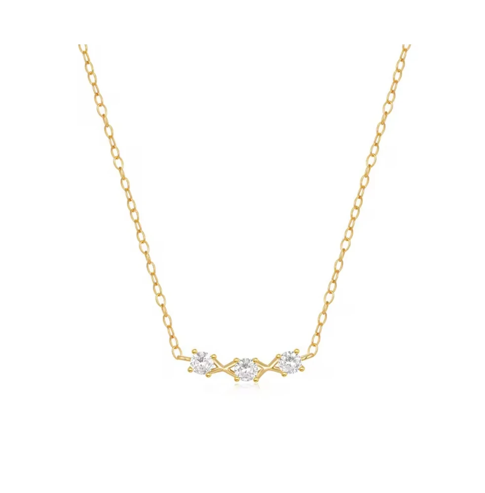 Hollywood Sensation 18K Gold Plated Sterling Silver Necklace with Three Round Cut Cubic Zirconia Stones