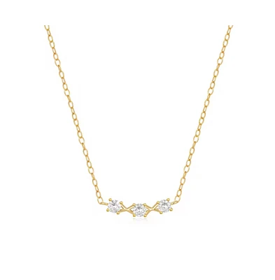 Hollywood Sensation 18K Gold Plated Sterling Silver Necklace with Three Round Cut Cubic Zirconia Stones