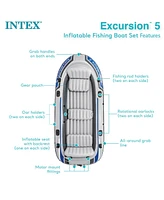 Intex Excursion 5 Person Inflatable Boat, Water Fishing River Raft Set w/Oars