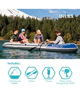 Intex Excursion 4 Person Inflatable Rafting and Fishing Boat Set with 2 Oars