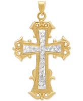 Men's Two-Tone Textured Inlay Fancy Cross Pendant in 14k Gold