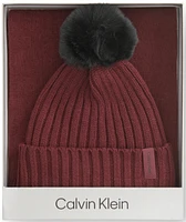 Calvin Klein Women's 2-Pc. Faux-Fur Pom Beanie & Scarf Boxed Gift Set