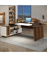 Tribesigns 70.5-Inch Executive Office Desk: Modern L-Shaped Desk with File Cabinet and Storage Shelves, Large Wood Computer Desk for Home Office, Waln