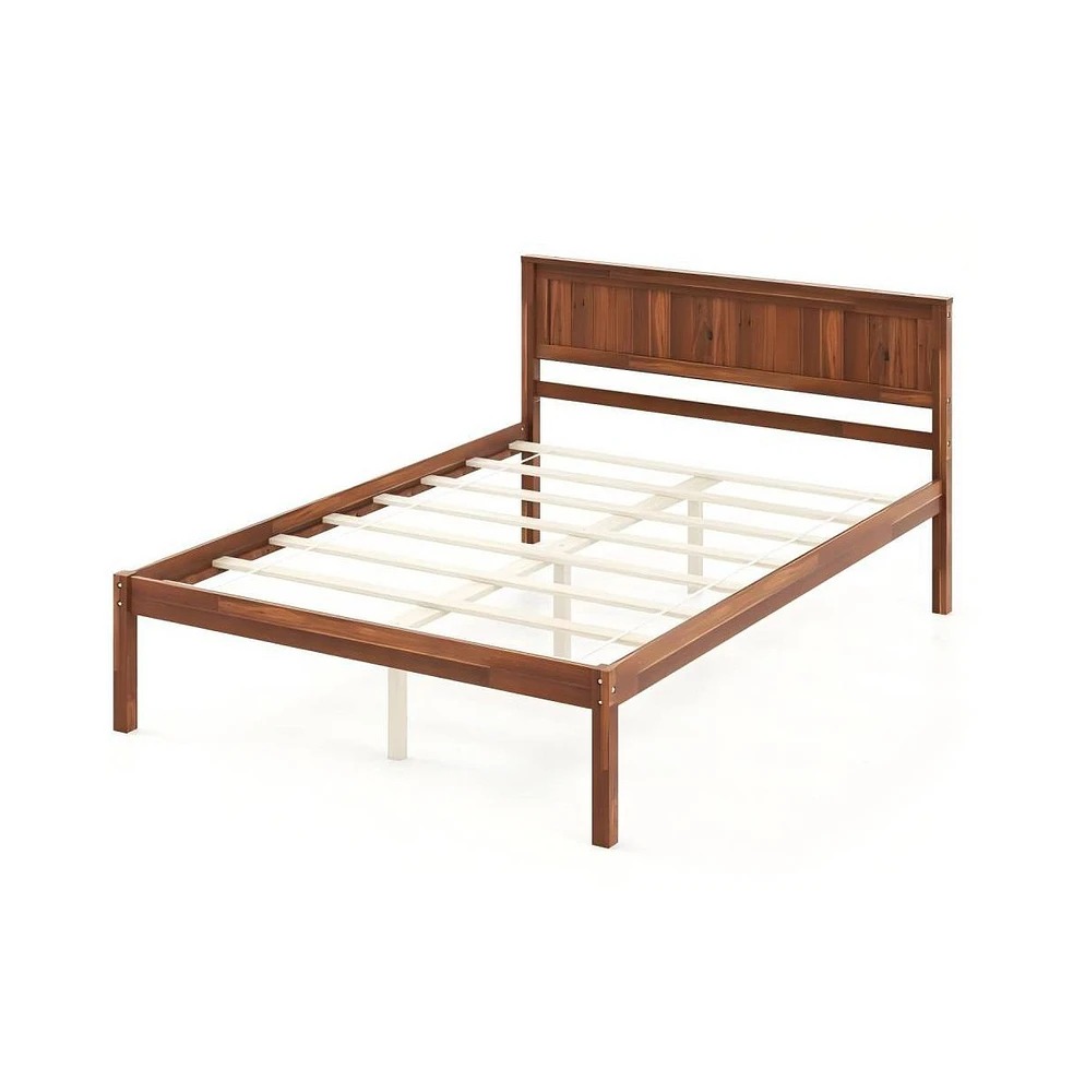 Sugift Full Wooden Bed Frame with Headboard and Slat Support-Full