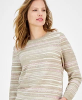 Anne Klein Women's Sequin Stripe Crewneck Sweater