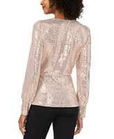 Vince Camuto Women's Sequined Faux-Wrap Long-Sleeve Top