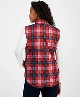 Style & Co Women's Quilted Plaid Zip-Front Vest, Created for Macy's