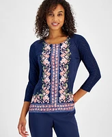 Jm Collection Petite Enchantment Floral Jacquard Top, Created for Macy's