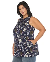 White Mark Plus Floral Sleeveless Tunic Top