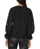 Vince Camuto Women's Jacquard V-Neck Blouson-Sleeve Top