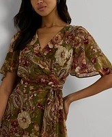 Lauren Ralph Women's Floral Belted Crinkle Georgette Dress