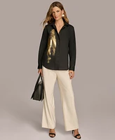 Donna Karan New York Women's Metallic Detail Button-Down Shirt