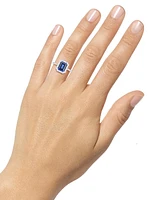2-Pc. Set Lab Grown Blue Sapphire (5-3/4 ct. t.w.) & Lab Grown White Sapphire (1-1/5 ct. t.w.) Halo Pendant Necklace & Matching Ring in Sterling Silve