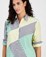 Nautica Jeans Women's Cotton Striped Colorblocked Shirt