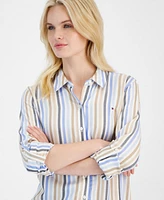 Tommy Hilfiger Women's Stern Striped Roll-Tab Shirt