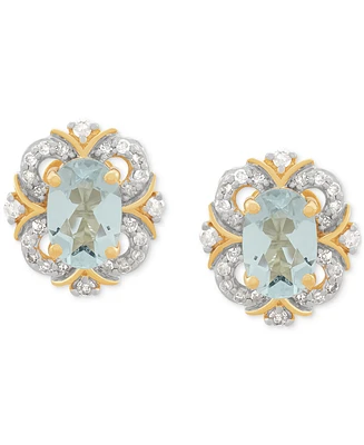 Aquamarine (3/4 ct. t.w.) & Diamond (1/8 ct. t.w.) Fancy Halo Stud Earrings in 14k Gold