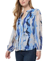 Jones New York Petite Printed Button-Front Blouse