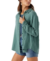 O'Neill Juniors' Leni Crinkled Button-Down Pocket-Front Shirt