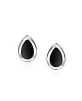 Bling Jewelry Petite Bali Style Pear Shape Teardrop Bezel Rope Edged Natural Blue Lapis Lazuli Stud Earrings For Women Oxidized .925 Sterling Silver