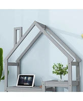 Slickblue House-Shaped Wooden Writing Desk for Kids: Study Table, Bookshelf & Toy Storage