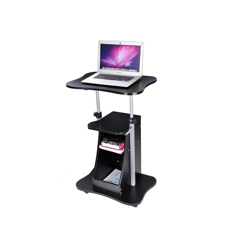 Yescom Mobile Podium Stand Laptop Cart Height Adjustable & 360° Wheels Storage