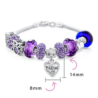 Bling Jewelry Purple Love Grandma Family Themed Starter Beads Multi Charm Bracelet For Grand Mother Women .925 Sterling Silver Snake Chain European Ba