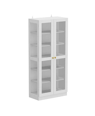 Homsee Wood 2-Glass Door Bookcase Storage Cabinet with 6-Tier Shelves