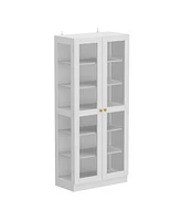 Homsee Wood 2-Glass Door Bookcase Storage Cabinet with 6-Tier Shelves