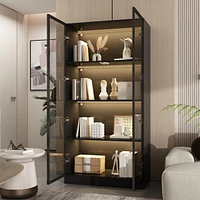 Homsee Led Lights Buffet Display Cabinet Bookcase With Glass Doors, Aluminum Framed