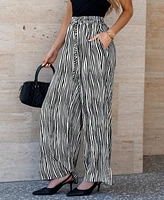 Cupshe Women's Black & White Stripe Drawstring Waist Wide Leg Pants