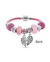 Bling Jewelry 2 Piece Bead Best Friend Sorority Sister Bff Split Heart Theme Multi Charm Bracelet Pink Leather For Women .925 Sterling Silver European