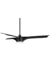 Casa Vieja 60" Artistry Modern Indoor Outdoor Ceiling Fan 3 Blade Led Light Remote Control Matte Black Finish Blades Bedroom Patio Living Room Damp Ra